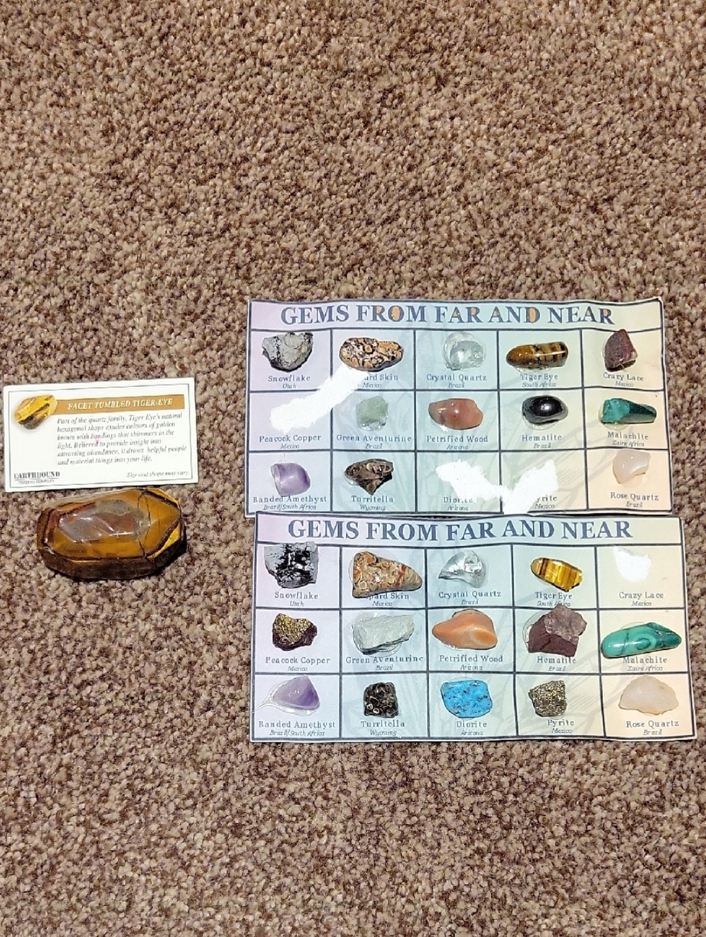 Amber Tiger's Eye Gem Display with Gems ID Cards